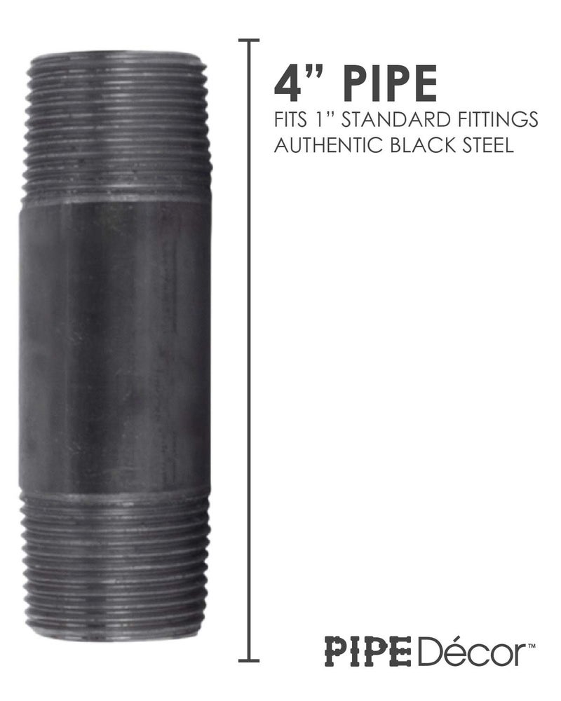 PIPE DECOR 1" x 4" Black Steel Plumbing Pipe, 6-Pack, Pre Cut Connector, Industrial Steel Grey Fits Standard One Inch Threaded Black Malleable Iron Fittings, Build Vintage DIY Furniture - Image 2